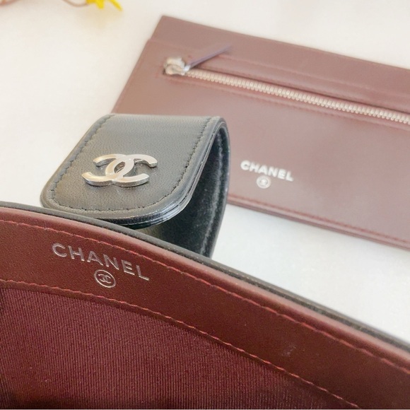 ❤️Beautiful 💎 Authentic Chanel Classic Black Lambskin 2 Set Pouch Long Wallet - Picture 11 of 16